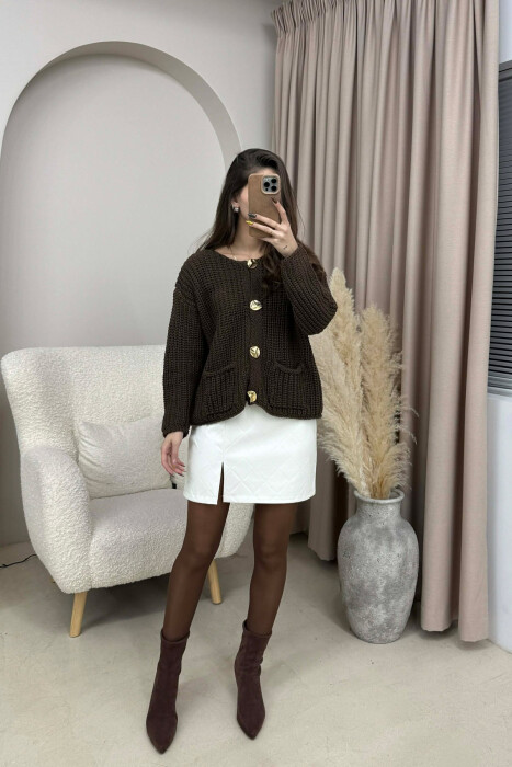 ONE COLOR LEATHER SIMPLE WOMEN SKIRT WHITE-E BARDHE - 3