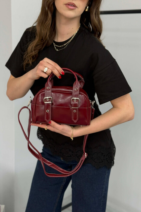 ONE COLOR LEATHER SMALL WOMAN BAG BURGUNDY/VISHNJE - KLAUDIO FASHION