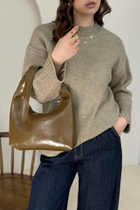 ONE COLOR LEATHER WOMAN BAG BROWN/KAFE 