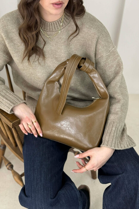 ONE COLOR LEATHER WOMAN BAG BROWN/KAFE - 3