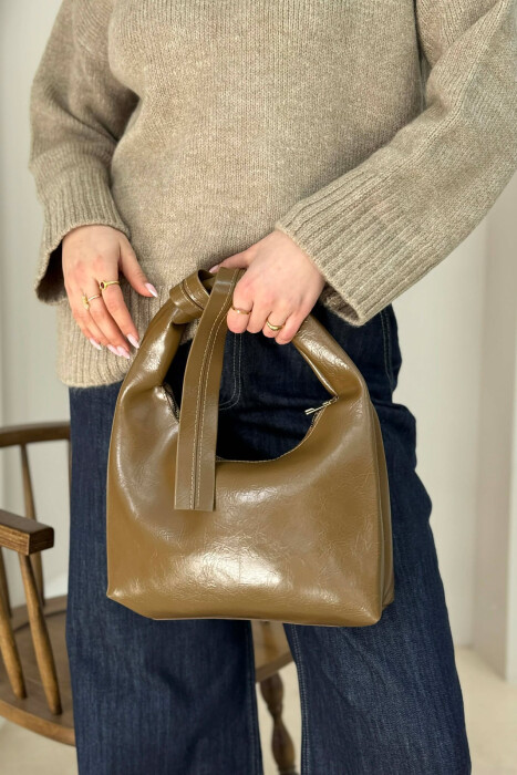 ONE COLOR LEATHER WOMAN BAG BROWN/KAFE - 4