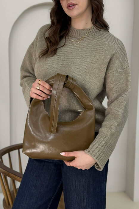 ONE COLOR LEATHER WOMAN BAG BROWN/KAFE - 5