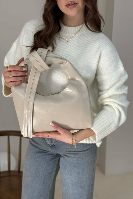 ONE COLOR LEATHER WOMAN BAG CREAM/KREM 