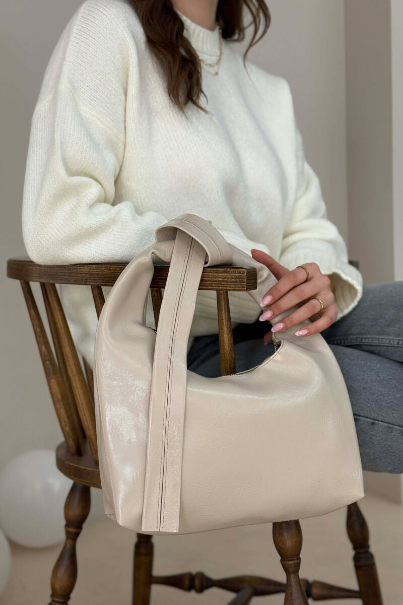 ONE COLOR LEATHER WOMAN BAG CREAM/KREM - 2