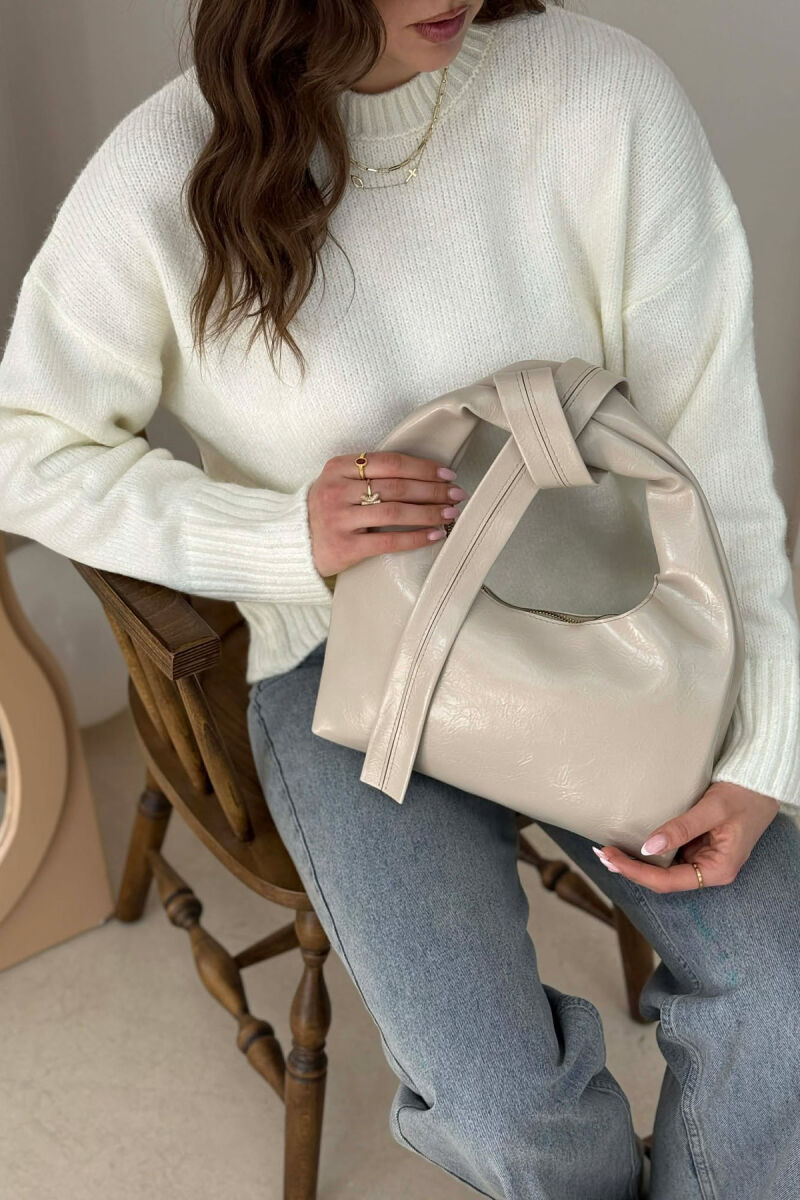ONE COLOR LEATHER WOMAN BAG CREAM/KREM - 3