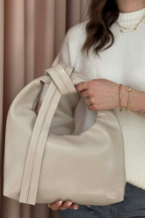 ONE COLOR LEATHER WOMAN BAG CREAM/KREM - 4