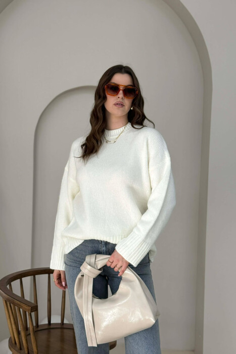 ONE COLOR LEATHER WOMAN BAG CREAM/KREM - 5