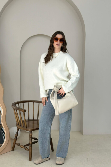 ONE COLOR LEATHER WOMAN BAG CREAM/KREM - 6