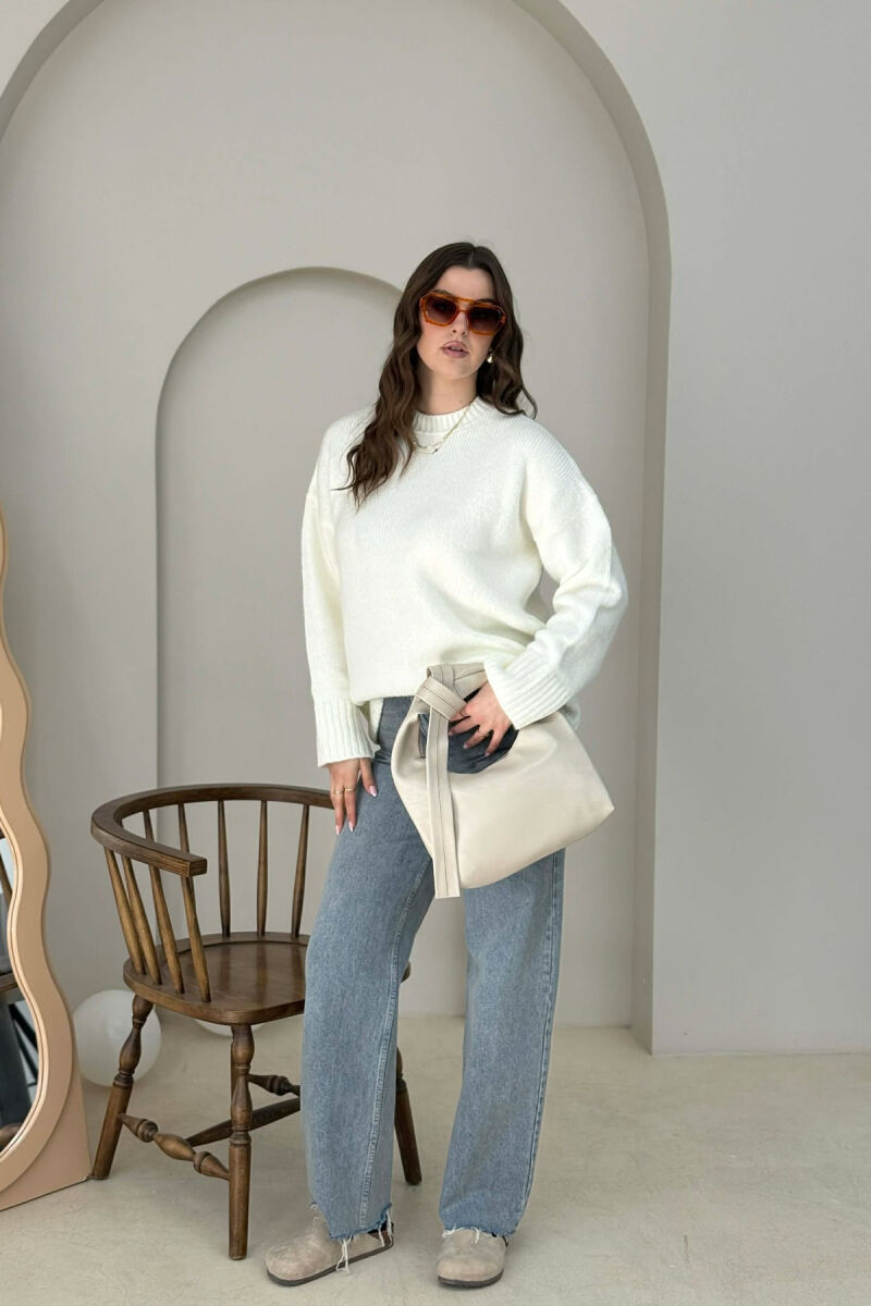 ONE COLOR LEATHER WOMAN BAG CREAM/KREM - 6