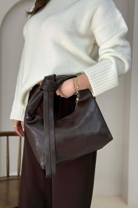 ONE COLOR LEATHER WOMAN BAG DARK BROWN/KAE 