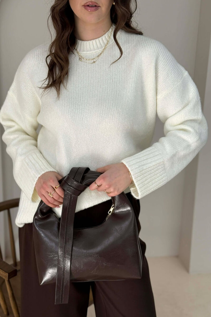 ONE COLOR LEATHER WOMAN BAG DARK BROWN/KAE - 2