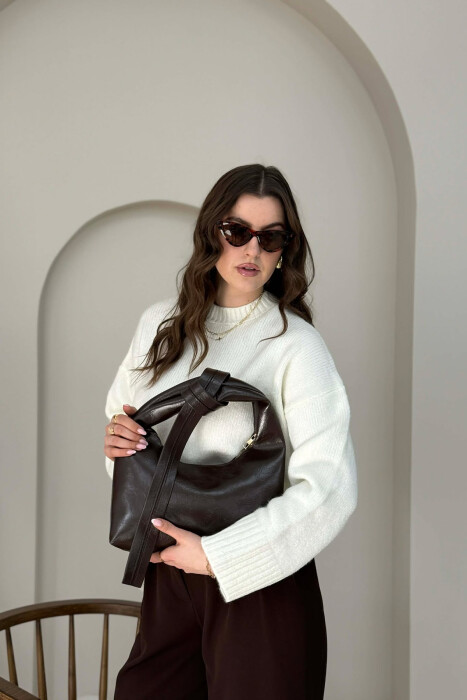 ONE COLOR LEATHER WOMAN BAG DARK BROWN/KAE - 3