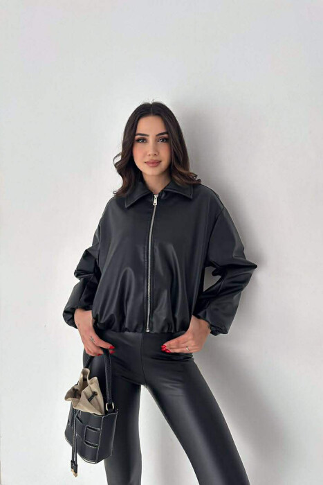ONE COLOR LEATHER WOMAN JACKET BLACK/ E ZEZE - 10