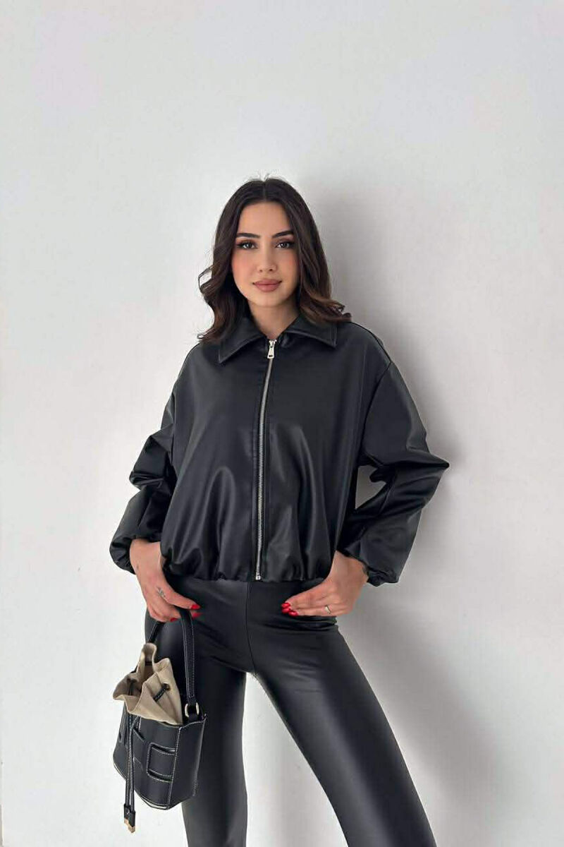 ONE COLOR LEATHER WOMAN JACKET BLACK/ E ZEZE - 10