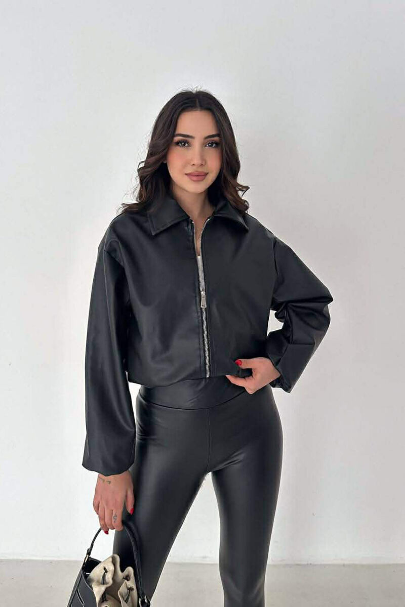 ONE COLOR LEATHER WOMAN JACKET BLACK/ E ZEZE - 11