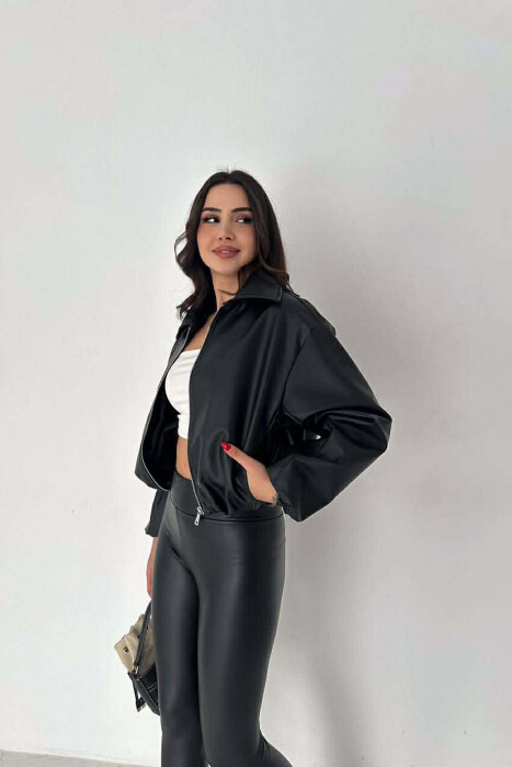 ONE COLOR LEATHER WOMAN JACKET BLACK/ E ZEZE - 13