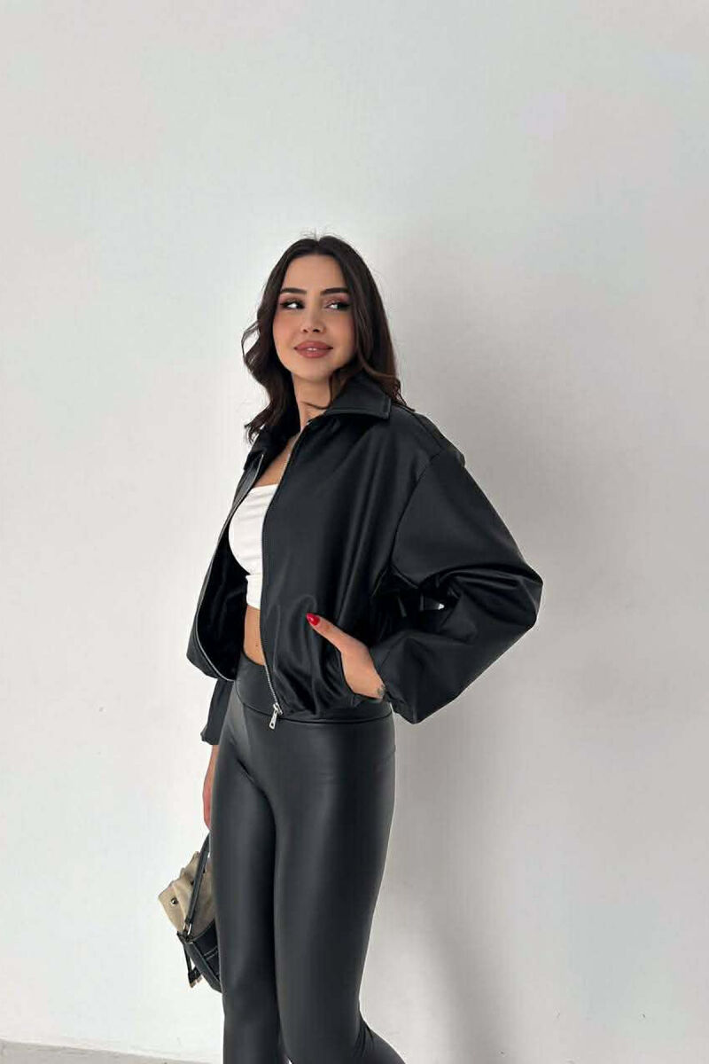 ONE COLOR LEATHER WOMAN JACKET BLACK/ E ZEZE - 13