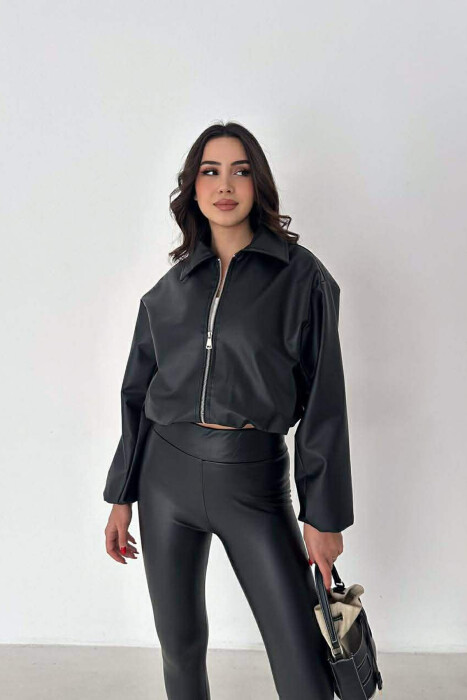 ONE COLOR LEATHER WOMAN JACKET BLACK/ E ZEZE - 14