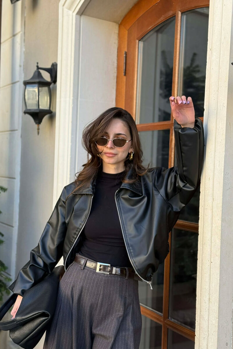 ONE COLOR LEATHER WOMAN JACKET BLACK/ E ZEZE - 3