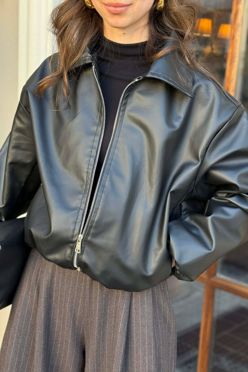 ONE COLOR LEATHER WOMAN JACKET BLACK/ E ZEZE - 4