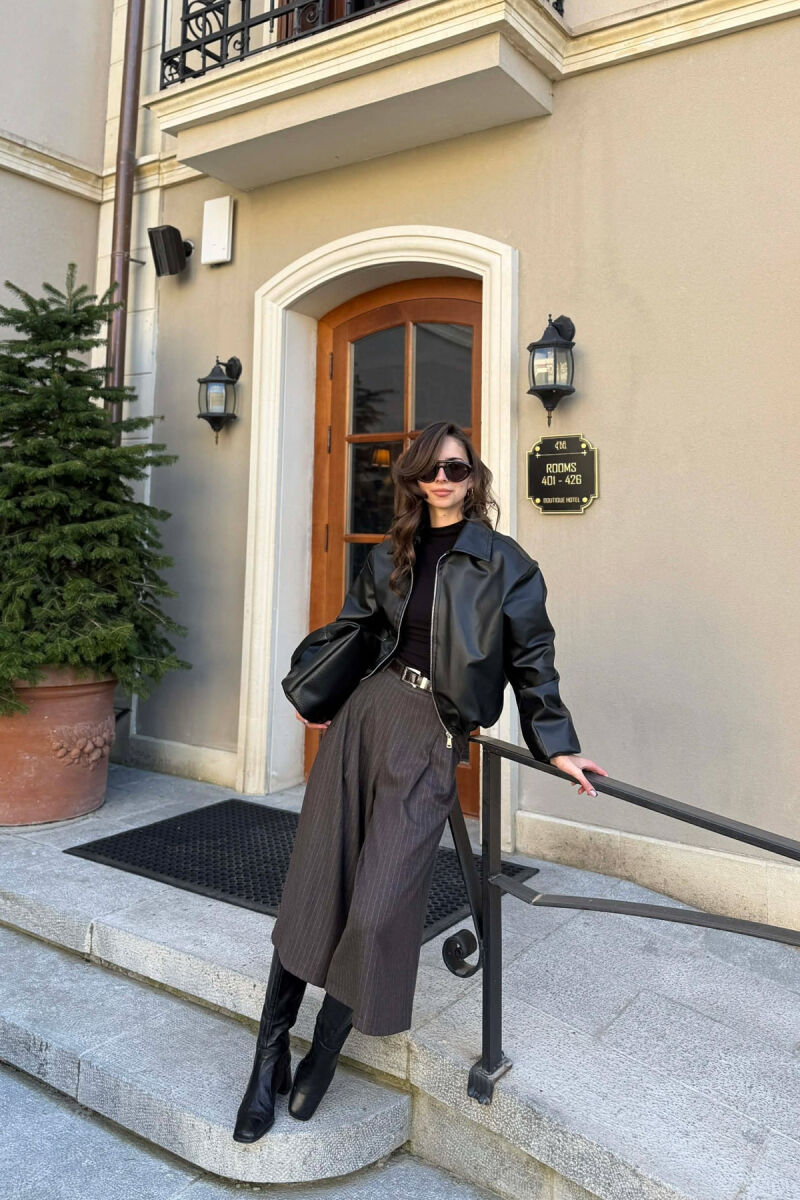 ONE COLOR LEATHER WOMAN JACKET BLACK/ E ZEZE - 8