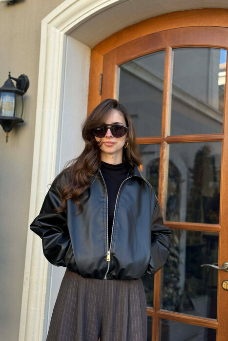 ONE COLOR LEATHER WOMAN JACKET BLACK/ E ZEZE - KLAUDIO FASHION