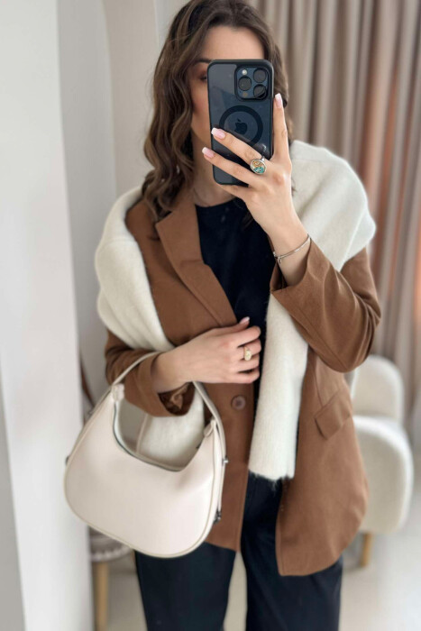 ONE COLOR LEATHER WOMEN BAG CREAM/KREM - 2