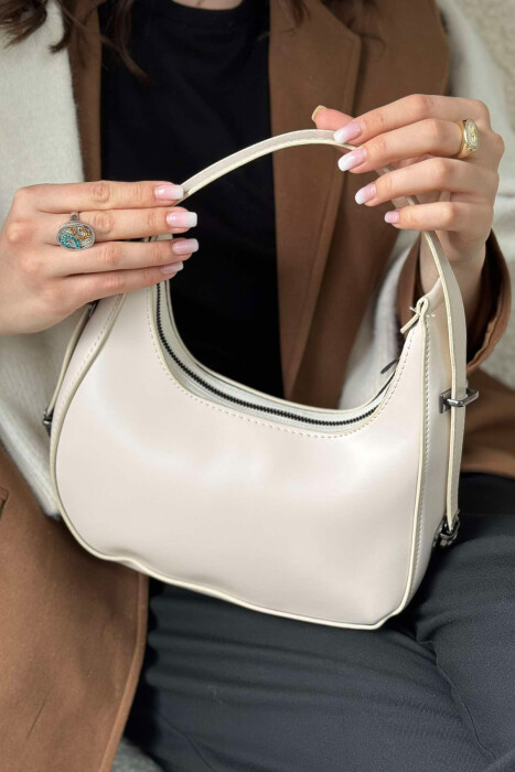 ONE COLOR LEATHER WOMEN BAG CREAM/KREM - 4