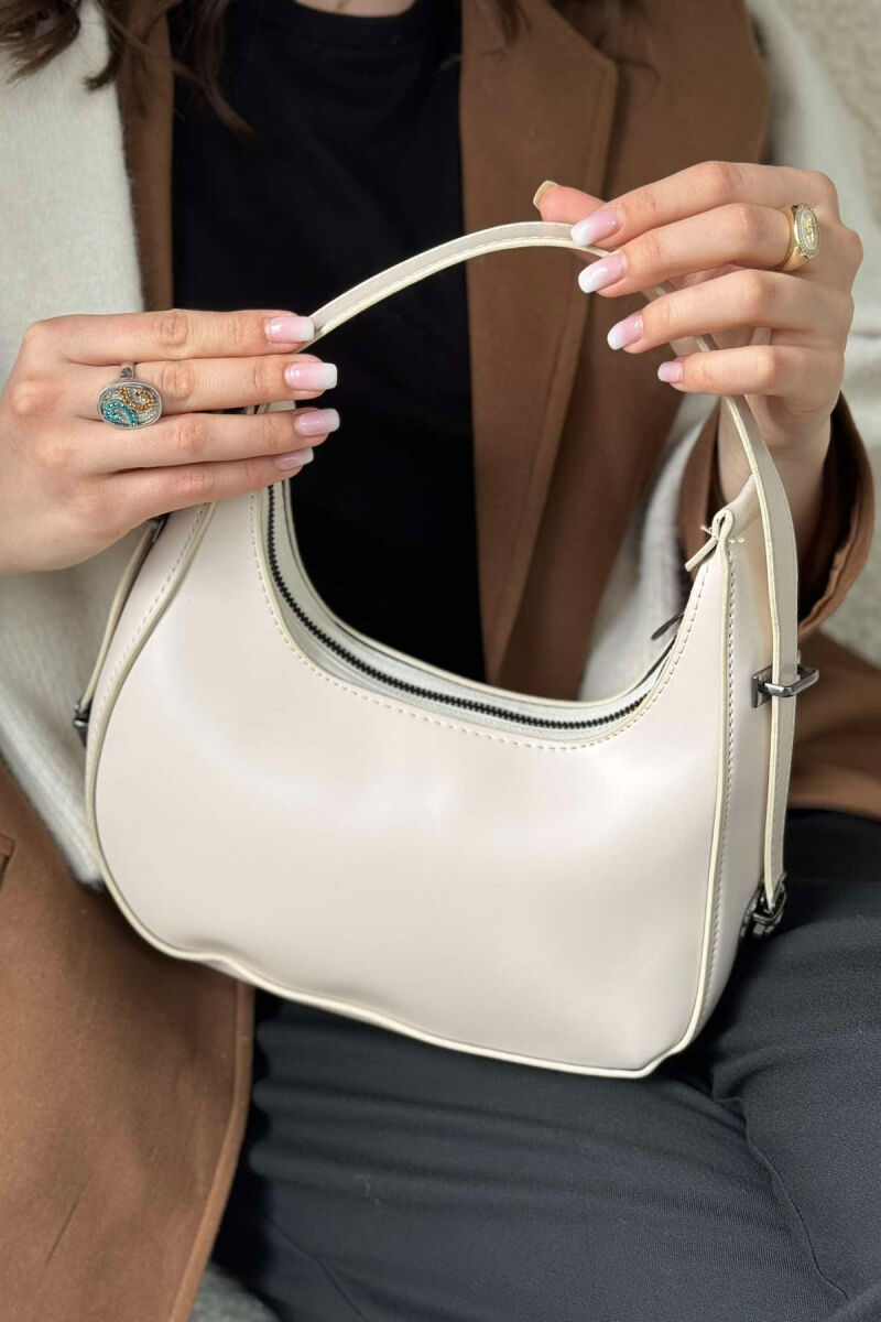 ONE COLOR LEATHER WOMEN BAG CREAM/KREM - 4