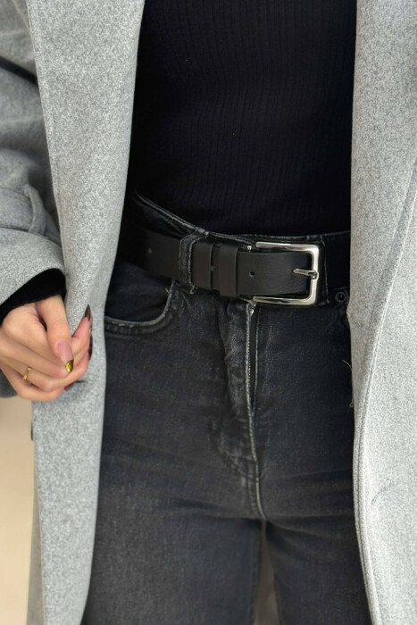 ONE COLOR LEATHER WOMEN BELT BLACK+SILVER/ZEZE+ARGJEND - 2