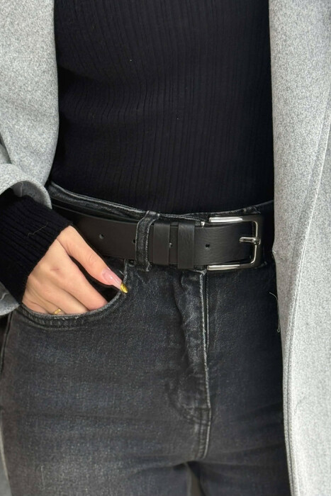 ONE COLOR LEATHER WOMEN BELT BLACK+SILVER/ZEZE+ARGJEND - 3