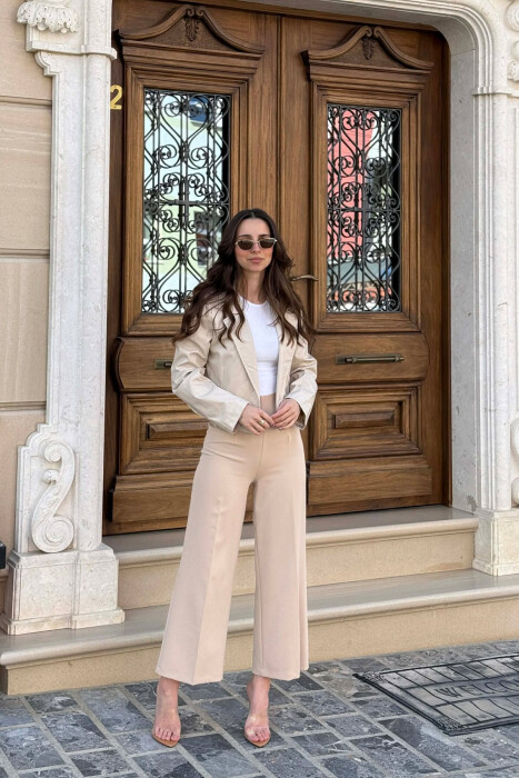 ONE COLOR LEATHER WOMEN JACKET BEIGE/BEZHE - KLAUDIO FASHION