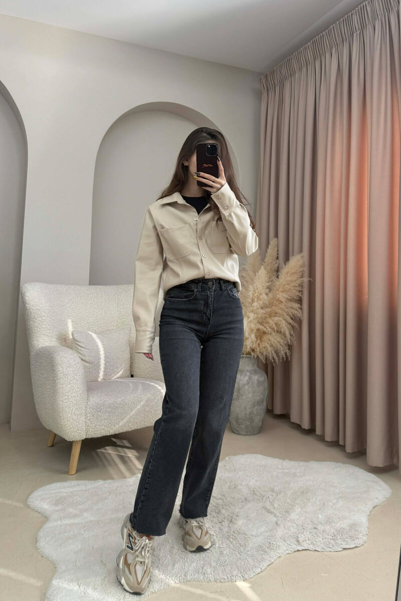 ONE COLOR LEATHER WOMEN JACKET BEIGE/BEZHE - 2