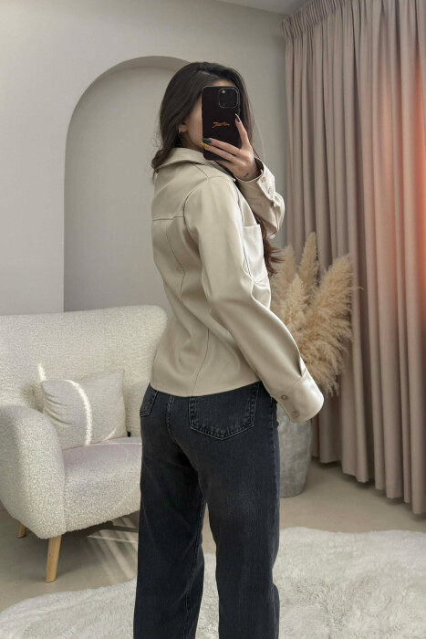 ONE COLOR LEATHER WOMEN JACKET BEIGE/BEZHE - 3