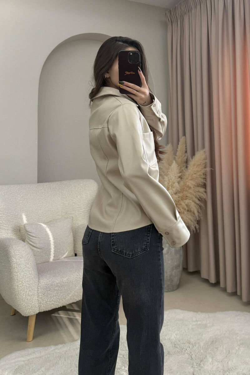 ONE COLOR LEATHER WOMEN JACKET BEIGE/BEZHE - 3