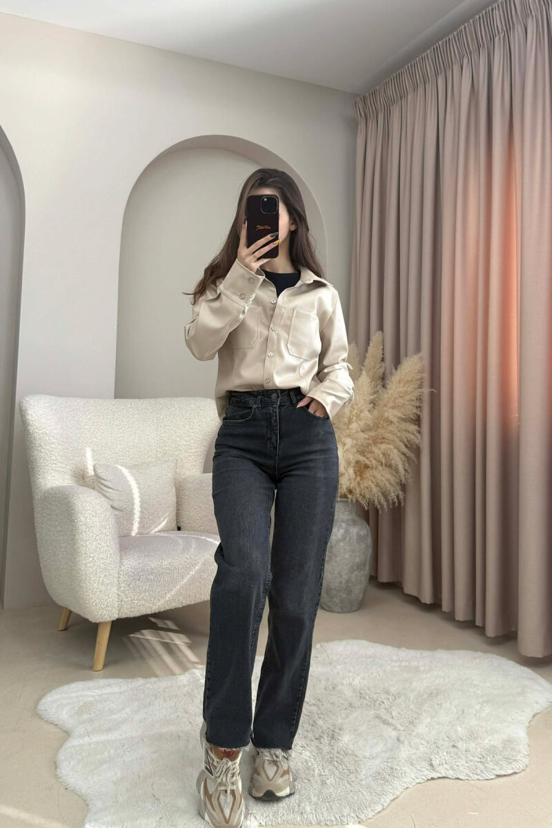 ONE COLOR LEATHER WOMEN JACKET BEIGE/BEZHE - 4