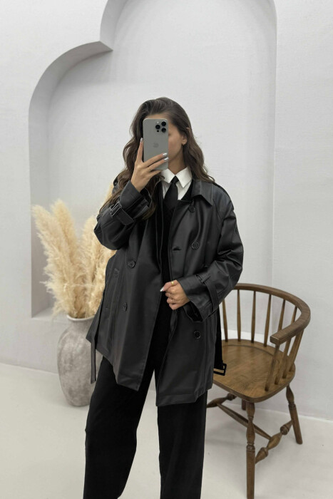 ONE COLOR LEATHER WOMEN JACKET BLACK/ E ZEZE - 3