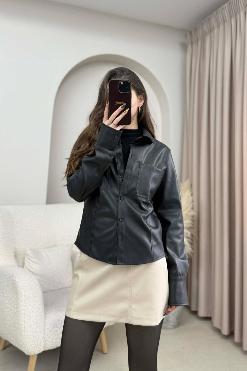 ONE COLOR LEATHER WOMEN JACKET BLACK/ E ZEZE - 5