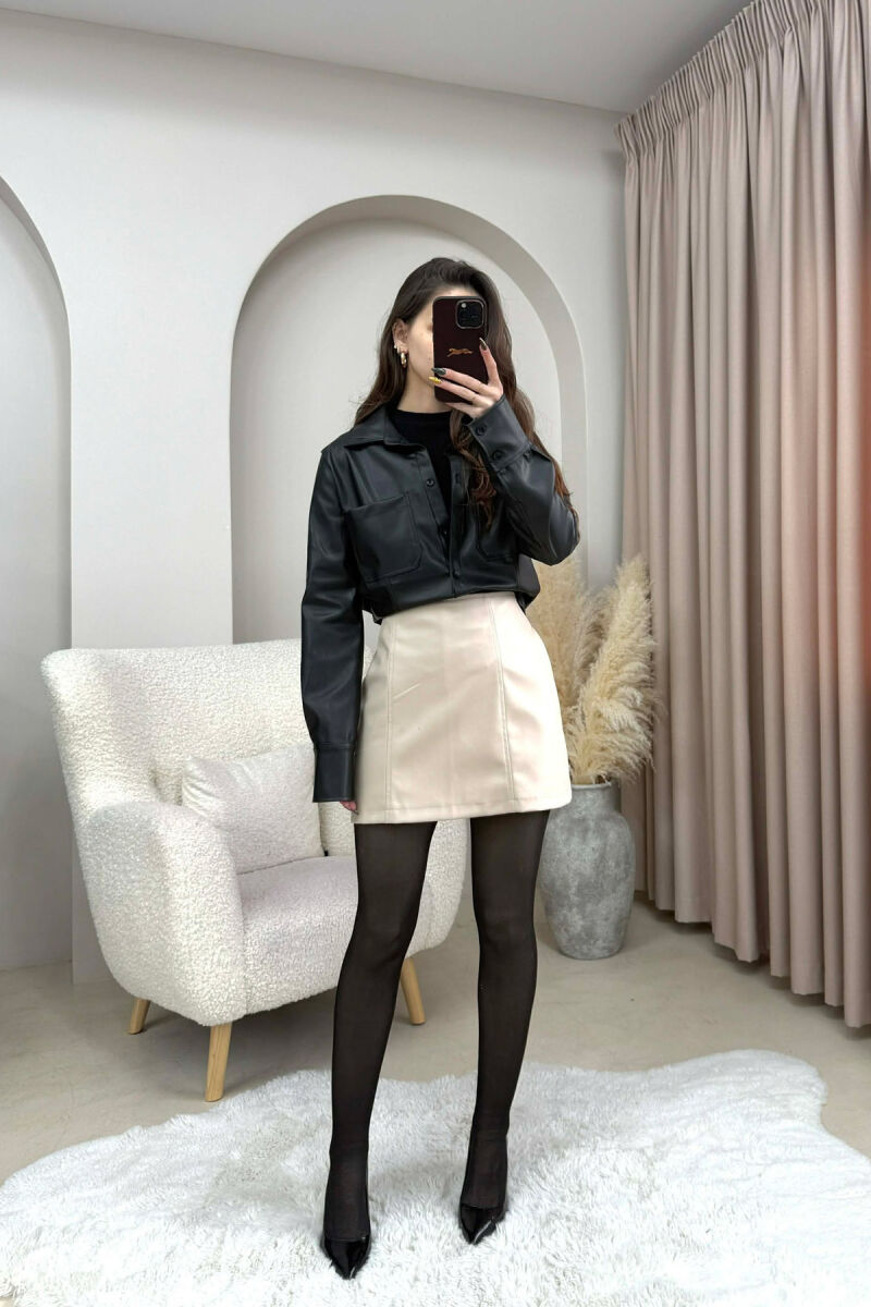 ONE COLOR LEATHER WOMEN JACKET BLACK/ E ZEZE - 7