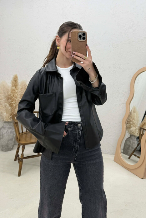 ONE COLOR LEATHER WOMEN JACKET BLACK/ E ZEZE - 1