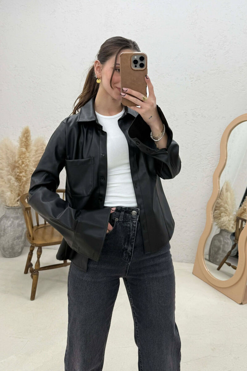 ONE COLOR LEATHER WOMEN JACKET BLACK/ E ZEZE - 1