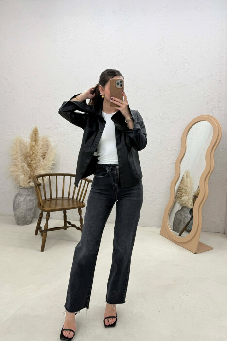 ONE COLOR LEATHER WOMEN JACKET BLACK/ E ZEZE - 2