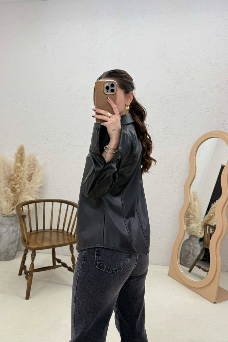 ONE COLOR LEATHER WOMEN JACKET BLACK/ E ZEZE - 3