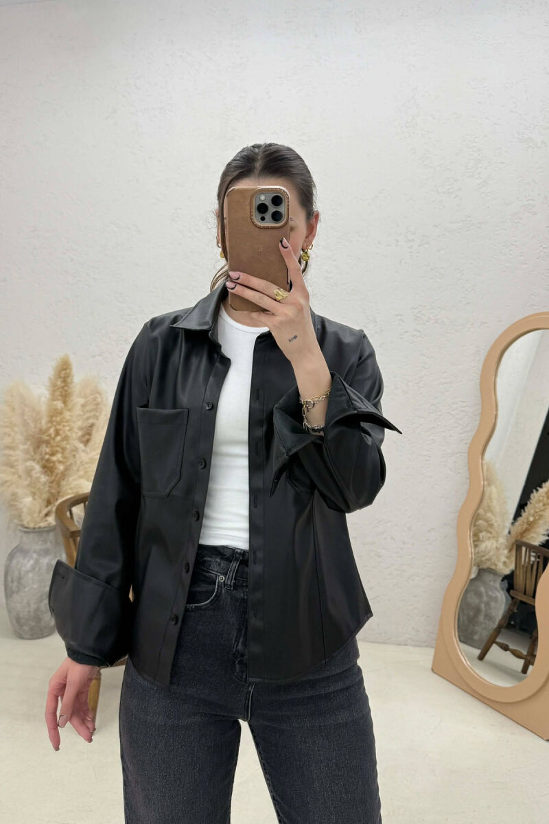 ONE COLOR LEATHER WOMEN JACKET BLACK/ E ZEZE - 4