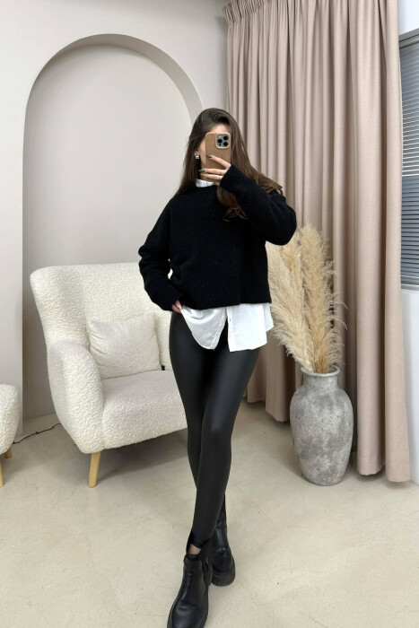 ONE COLOR LEATHER WOMEN LEGGINGS BLACK/ E ZEZE - 2