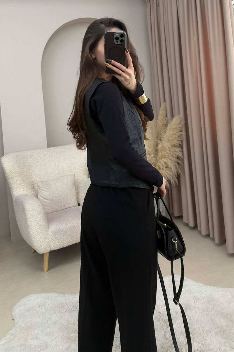 ONE COLOR LEATHER WOMEN VEST BLACK/ E ZEZE - 3