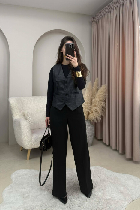 ONE COLOR LEATHER WOMEN VEST BLACK/ E ZEZE 