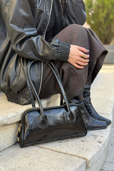 ONE COLOR LEATHER ZIPPER WOMAN BAG BLACK/ E ZEZE - 4