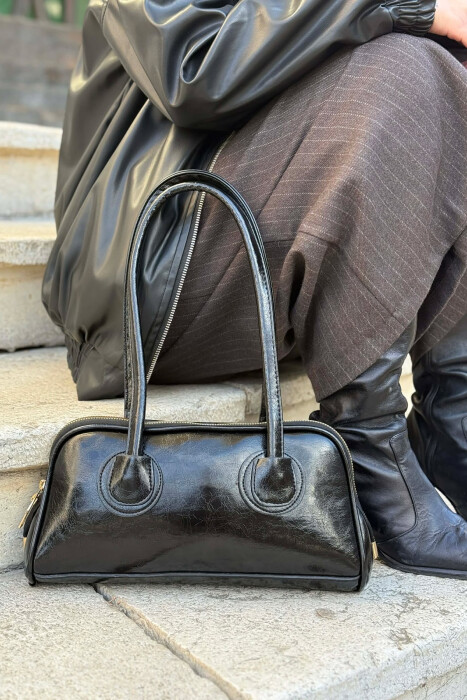 ONE COLOR LEATHER ZIPPER WOMAN BAG BLACK/ E ZEZE 