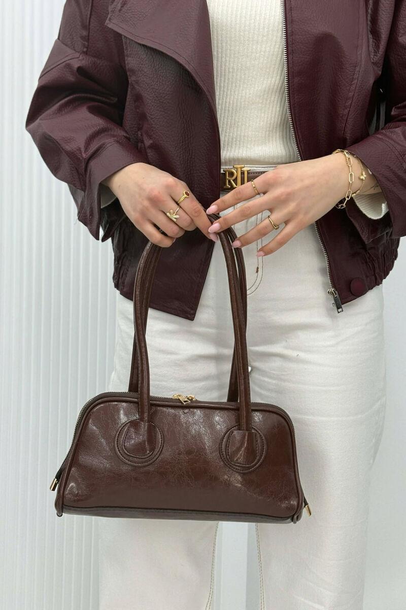 ONE COLOR LEATHER ZIPPER WOMAN BAG BROWN/KAFE - 6